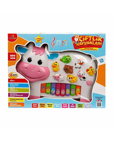 Türkçe Hayvan Sesli İnek Görünümlü Piyano Beyaz