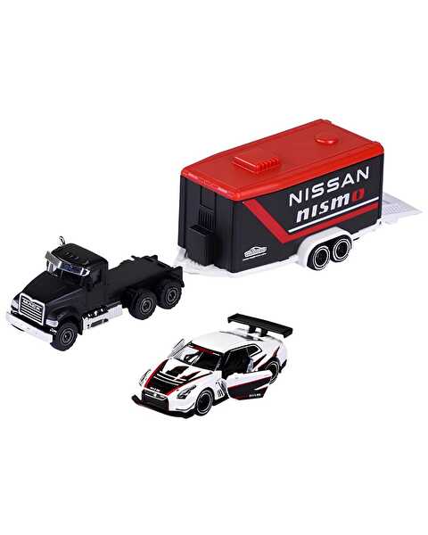 Majorette Car Trailer Ford 1:64 Lisanslı Metal Araç Seti Mack Granite+Nıssan Gt-R Nismo Gt3