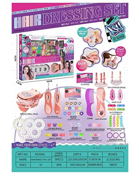 3'ü 1 Arada Simli Işıltılı Saç Örgü ve Boncuk Tasarım Seti