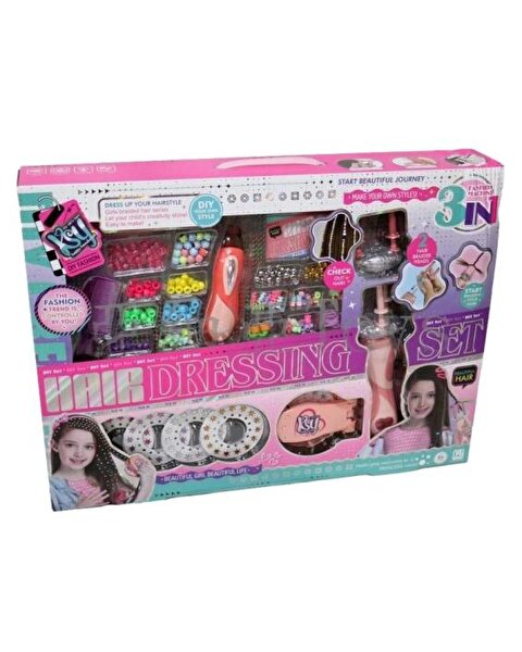 3'ü 1 Arada Simli Işıltılı Saç Örgü ve Boncuk Tasarım Seti