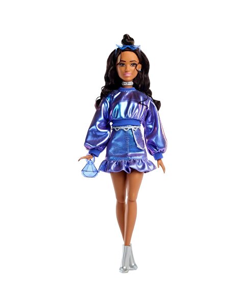 Barbie Deluxe Style Stil İkonu Bebek Metalik Mavi Üst ve Etekli JFP42