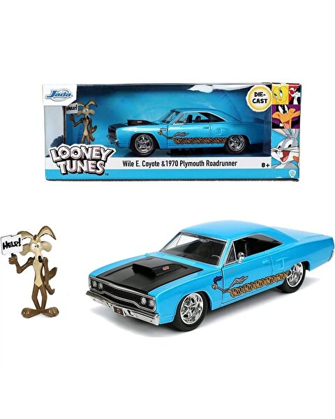 Jada Looney Tunes Roadrunner Plymouth 1970 1:24 Ölçek Araba ve Figür 7 Cm