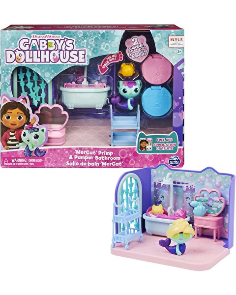 Gabby’s Dollhouse Deluxe Oda Oyun Seti Mercat Primp and Pamper Bathroom