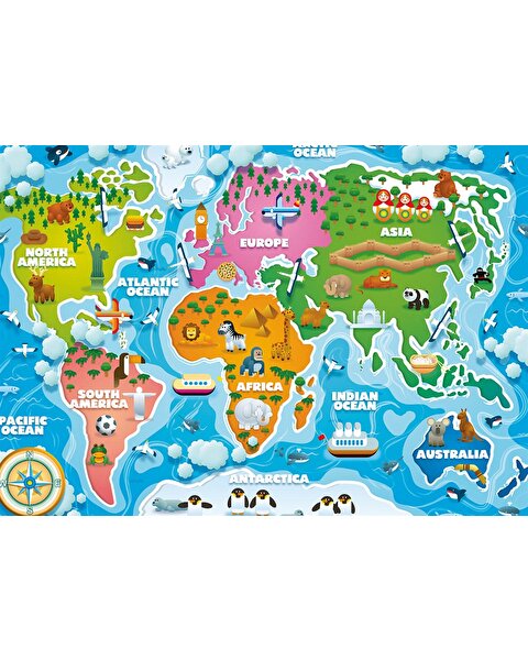Ks Puzzle Colorful World Map Jumbo Boy Puzzle 50 Parça