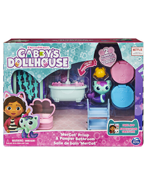 Gabby’s Dollhouse Deluxe Oda Oyun Seti Mercat Primp and Pamper Bathroom