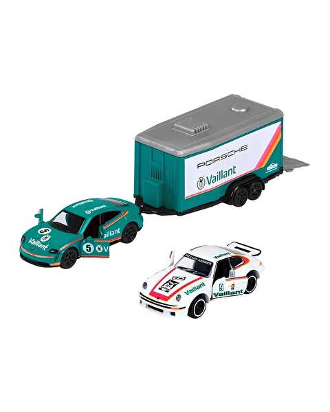 Majorette Car Trailer Ford 1:64 Lisanslı Metal Araç Seti Porsche Taycan Turbo S+ Porsche 934