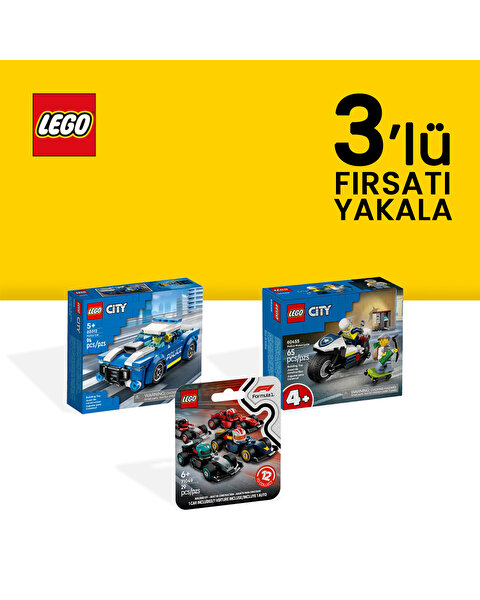 LEGO City Polis Macera 3’lü Özel Set Paket (Polis Araba + Polis Motosikletli Kovalamaca + Mini Formula Yarış Aracı)