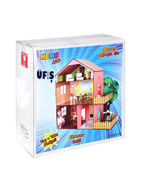 Ahşap Ağaçlı Bebek Evi 14 Parça