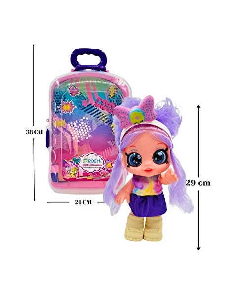 Sesli ve Taşınabilir Çantalı Şeker Kız Roza Bebek