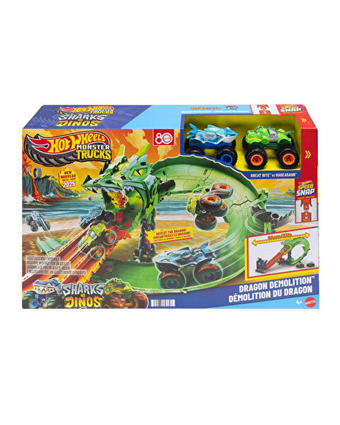 Hot Wheels Monster Trucks Köpek Balığı ve Dinozor Korkunç Ejderhaya Karşı Oyun Seti JFR06