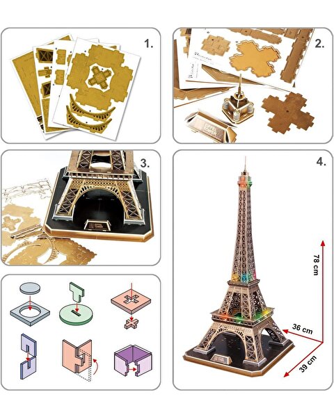 Fransa Eiffel Kulesi LED Işıklı 3D Puzzle 82 Parça