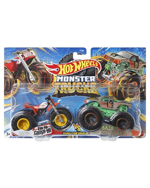 Hot Wheels Monster Trucks Güçlü İkili 1:64 Arabalar Tri To Crush-Me vs Baja Buster HLT66