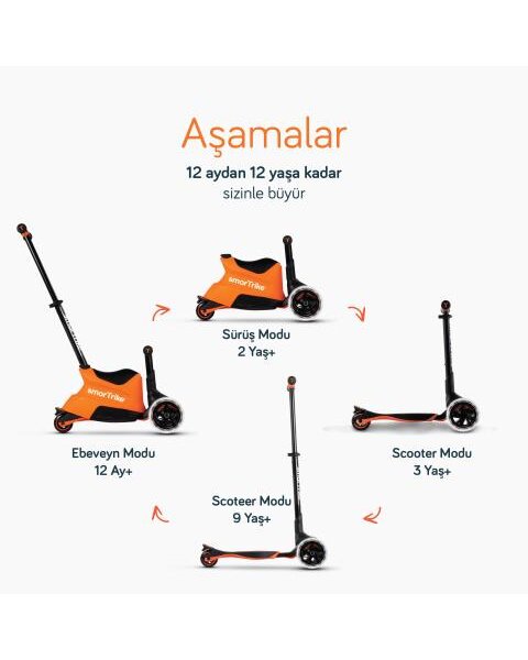 SmarTrike Xtend Büyüyebilen Ride On Scooter Turuncu