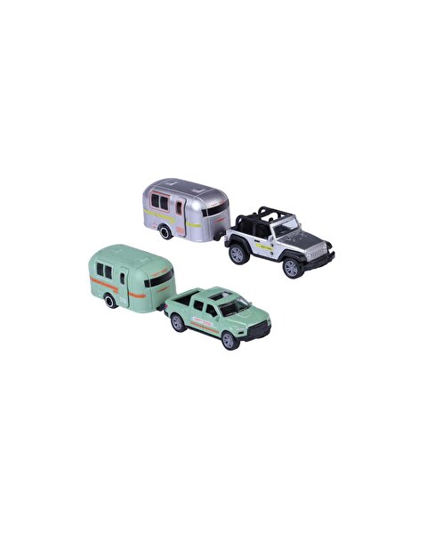 City Car Çek Bırak Karavanlı Die Cast Araba Gri