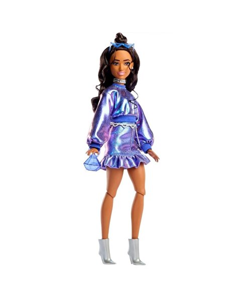 Barbie Deluxe Style Stil İkonu Bebek Metalik Mavi Üst ve Etekli JFP42