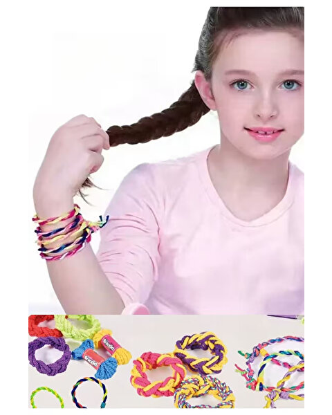 Renkli Boncuk ve İp Saç Bileklik Örgü Seti