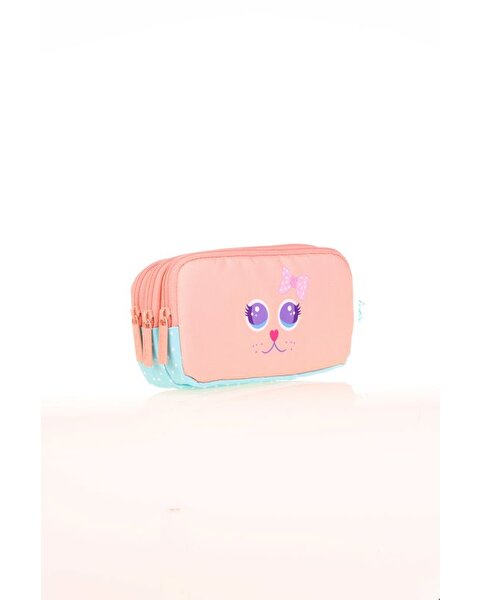 Kaukko Kids 3 Bölmeli Cute Face Cat Kalem Çantası