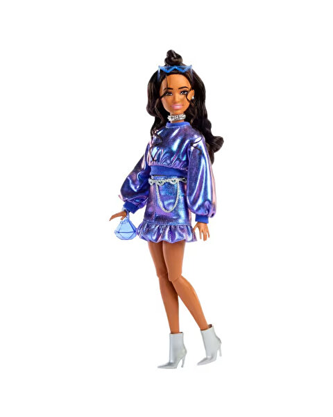 Barbie Deluxe Style Stil İkonu Bebek Metalik Mavi Üst ve Etekli JFP42