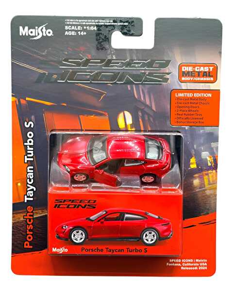 1:64 Speed Icons Koleksiyon Araçlar Porsche Taycan Turbo S Kırmızı