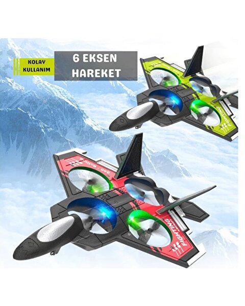 Uzaktan Kumanda 2.4 GHz LED Işıklı Jet Uçak Drone Yeşil