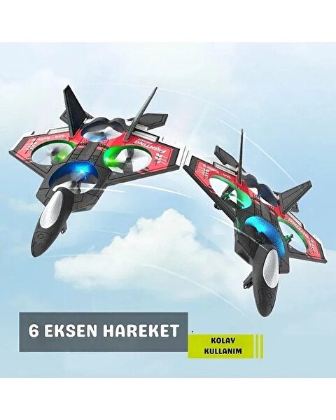 Uzaktan Kumanda 2.4 GHz LED Işıklı Jet Uçak Drone Kırmızı