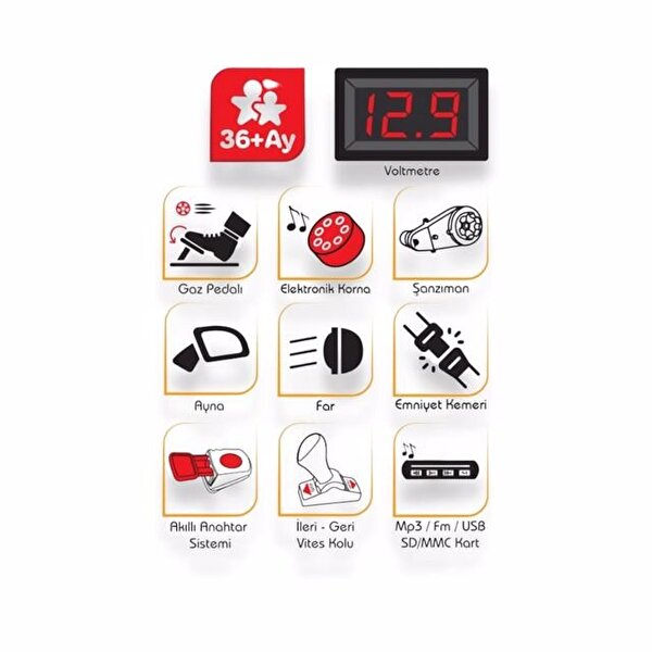 Tery Bery 12 V Uzaktan Kumandalı Akülü Araba Turuncu