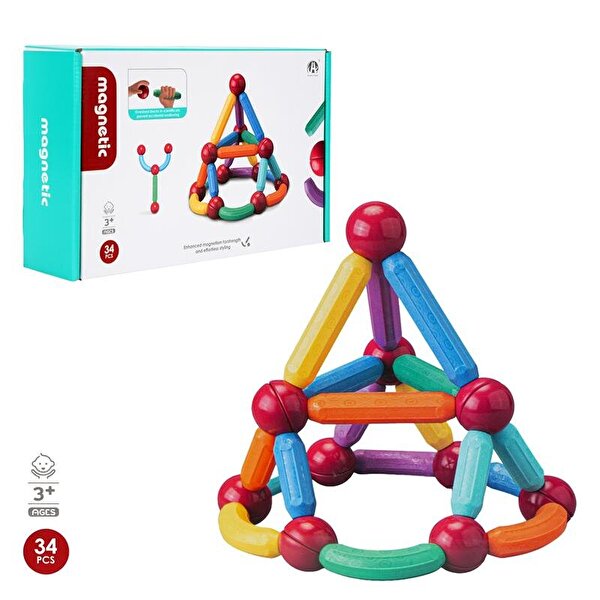 Manyetik Renkli  Yapı Çubuklar 34 Parça