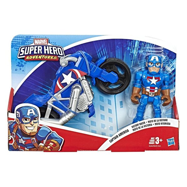 Marvel Super Hero Adventures Mega Mini Figür ve Motosiklet Kaptan Amerika E6262
