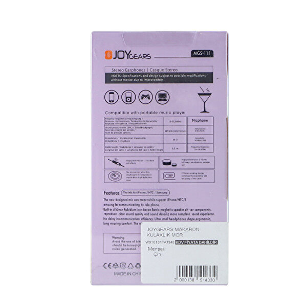 Joygears Makaron Kulaklık Mor