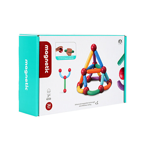 Manyetik Renkli  Yapı Çubuklar 34 Parça