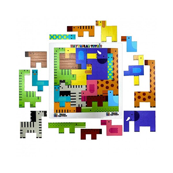Ahşap Hayvanlar Bul Tak Tetris Beyaz Puzzle
