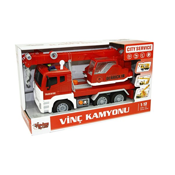 1:12 Ölçekli Sesli Işıklı Kırmızı Vinç