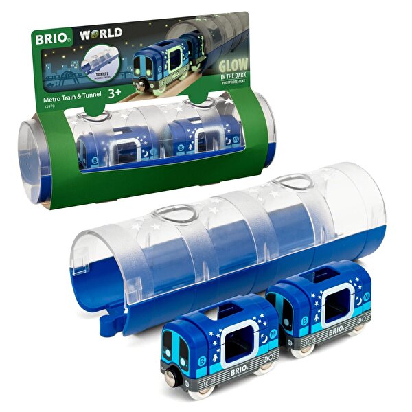 Brio Karanlıkta Parlayan Metro Treni ve Tünel