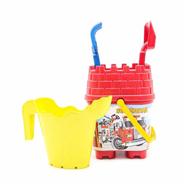 Resimli Kırmızı Kapaklı Sarı Suluklu Kale Kova Seti