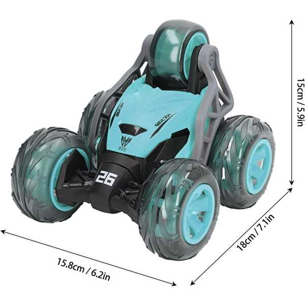 Uzaktan Kumandalı Led Işıklı ve Müzikli Akrobat Araba 360° Dönebilen Stunt Araba Yeşil
