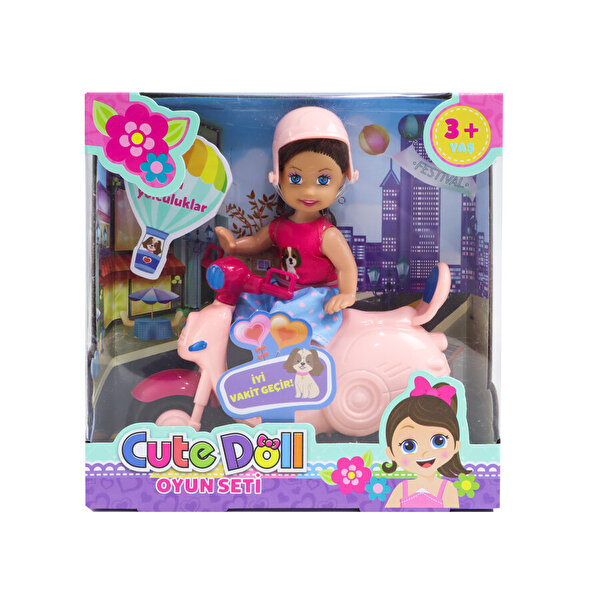 Sevimli Bebek Motorsikletli Açık Pembe Kasklı