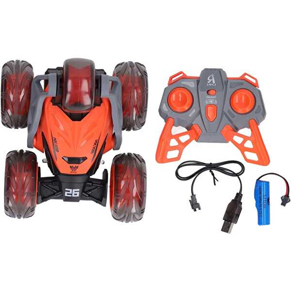 Uzaktan Kumandalı Led Işıklı ve Müzikli Akrobat Araba 360° Dönebilen Stunt Araba Turuncu