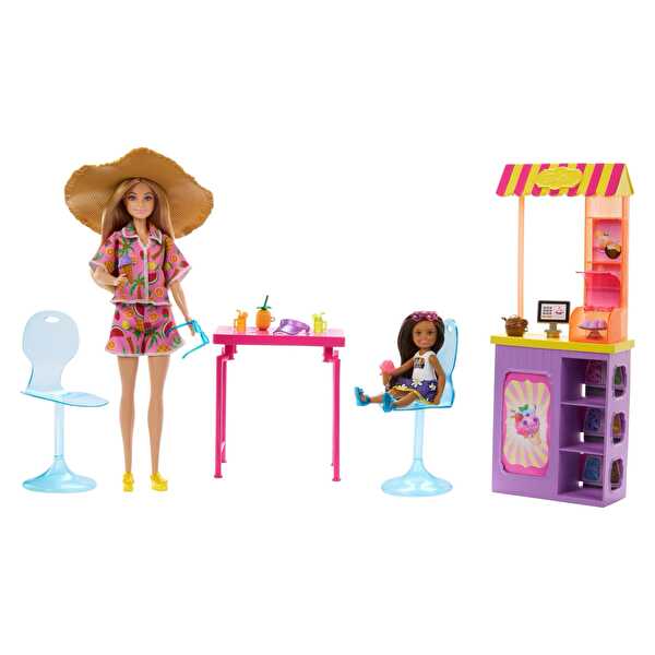 Barbie Yaz Tatili Bebek ve Smoothie Standı Oyun Seti JLX41