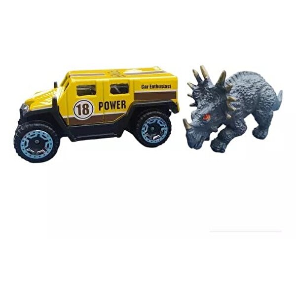 Metal Arabalı Jurassic Era Kauçuk Dinozor Seti Sarı