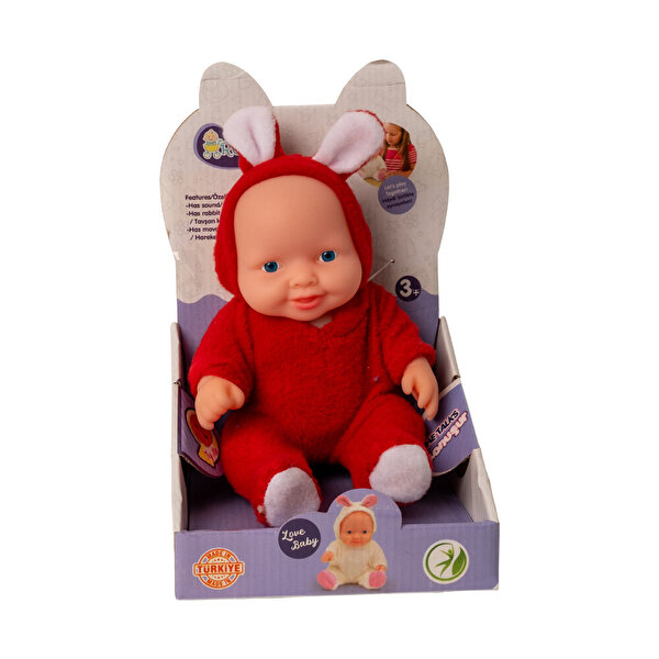 Tavşanlı Kostümlü Sesli Roza Et Bebek Kırmızı