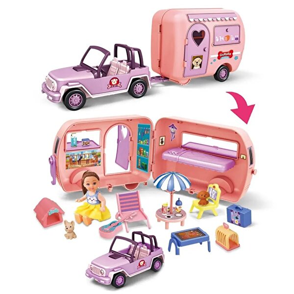 Camper Karavan Macerası Bebekli ve Evcil Hayvanlı Oyun Seti