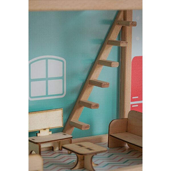 Ahşap Merdivenli Ev 1003 Mavi