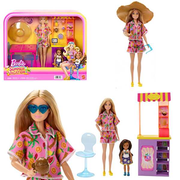 Barbie Yaz Tatili Bebek ve Smoothie Standı Oyun Seti JLX41