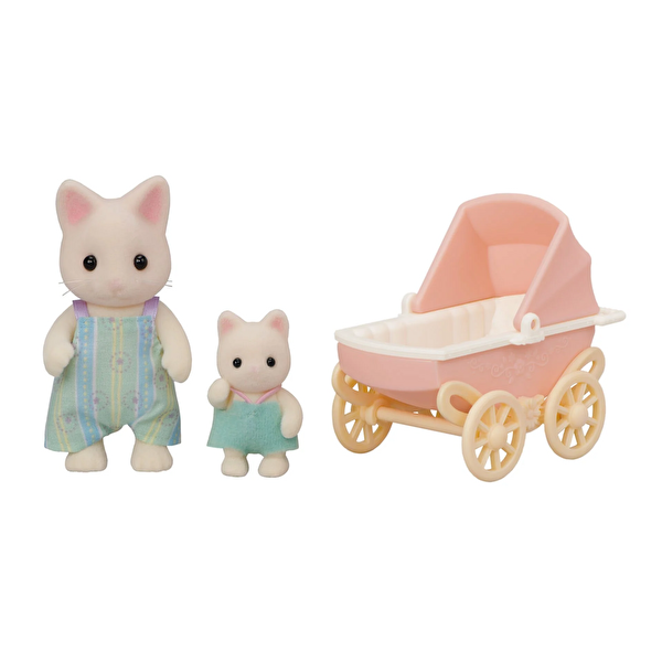 Sylvanian Families Çiçekli Kedi Baba ve Bebek Arabası Seti