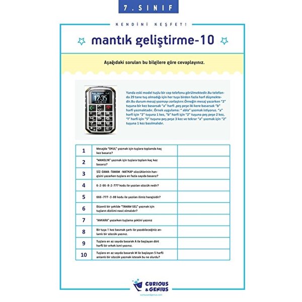 7.Sınıf - Bilişsel Beceriler Geliştirme Aktiviteleri Seti (A-B-C seri)