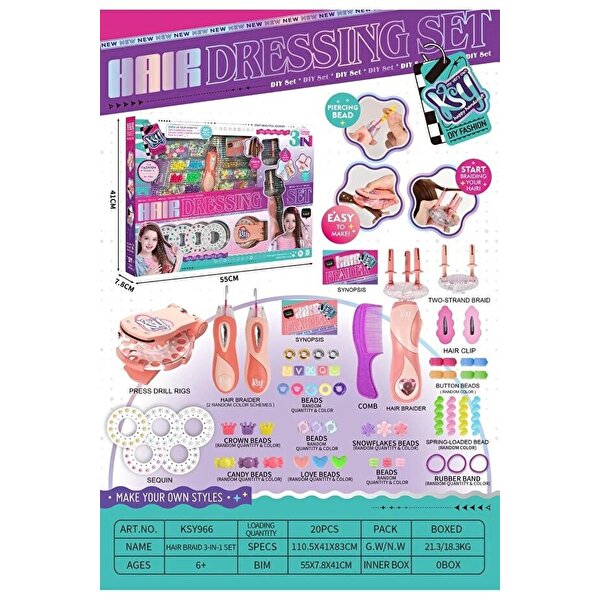 3'ü 1 Arada Simli Işıltılı Saç Örgü ve Boncuk Tasarım Seti