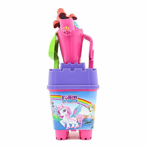 Resimli Mor Kapaklı Full Parçalı Pembe Suluklu Dev Kova Seti 1029