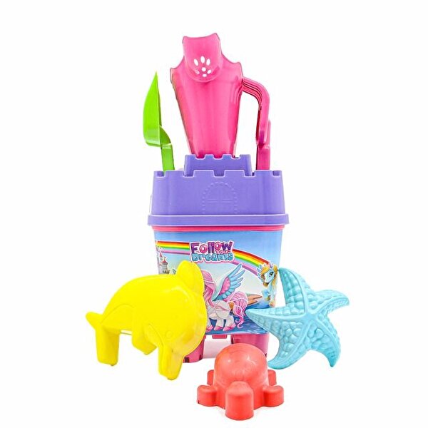 Resimli Mor Kapaklı Full Parçalı Pembe Suluklu Dev Kova Seti 1029