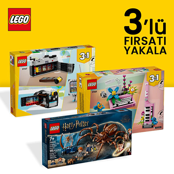 LEGO 3’lü Özel Set Paketi Retro Kamera + Çiçekli Daktilo + Harry Potter Aragog Macerası Seti