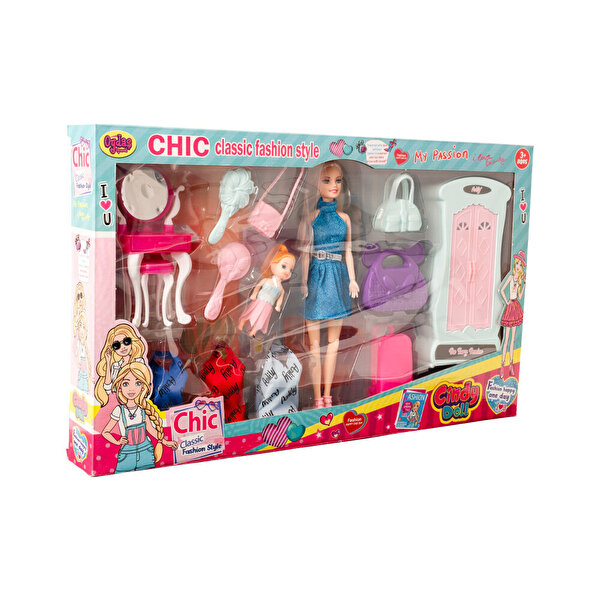 Cindy Makyaj Masalı Dolaplı Oyun Seti Mavi Elbiseli